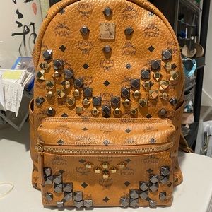 MCM Men stark cognac brown leather studded backpack